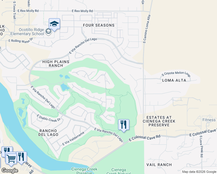 map of restaurants, bars, coffee shops, grocery stores, and more near 10599 South Blackhawk Ridge Place in Vail