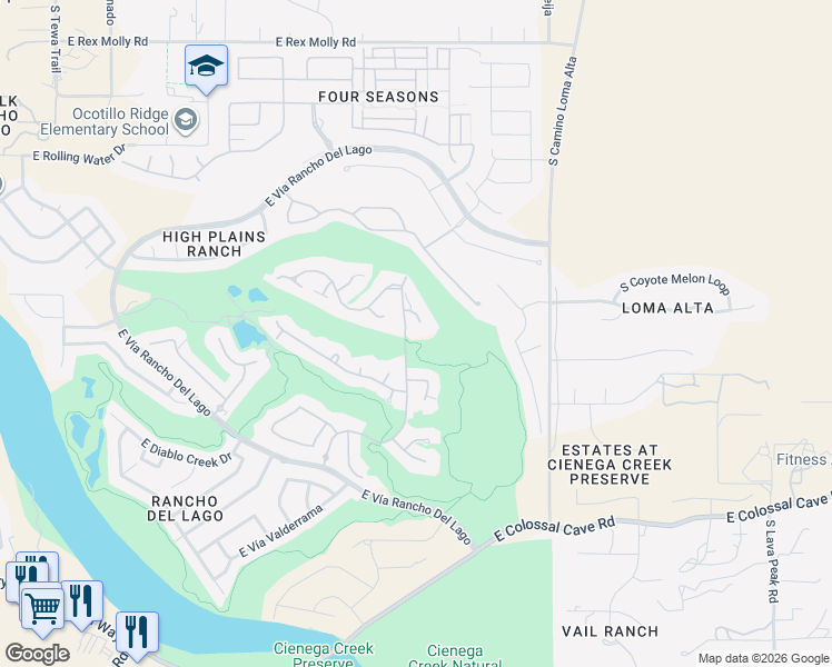 map of restaurants, bars, coffee shops, grocery stores, and more near 10599 South Blackhawk Ridge Place in Vail