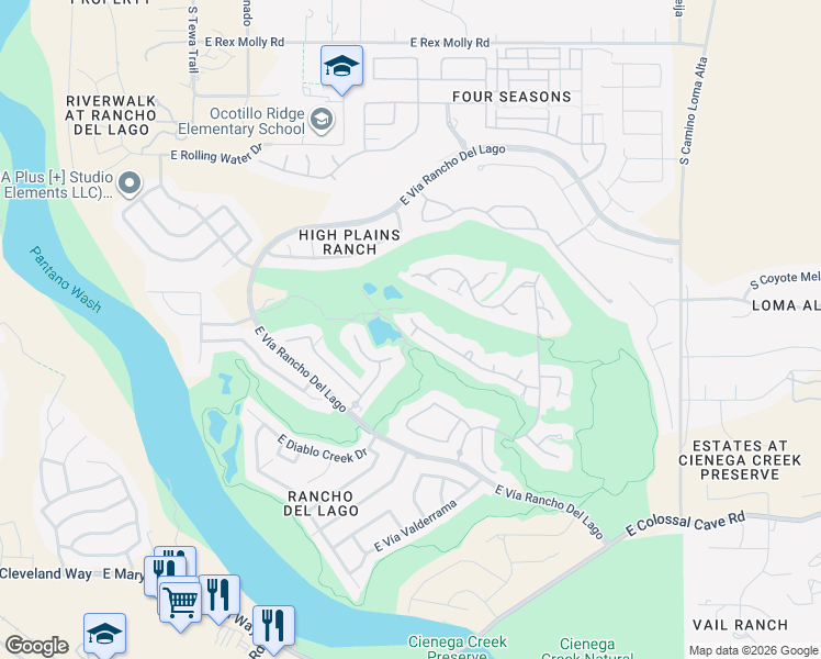 map of restaurants, bars, coffee shops, grocery stores, and more near 13798 East Fiery Dawn Drive in Vail