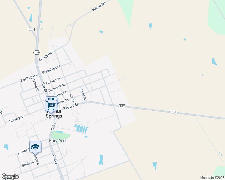 map of restaurants, bars, coffee shops, grocery stores, and more near 142 South Dallas Street in Walnut Springs