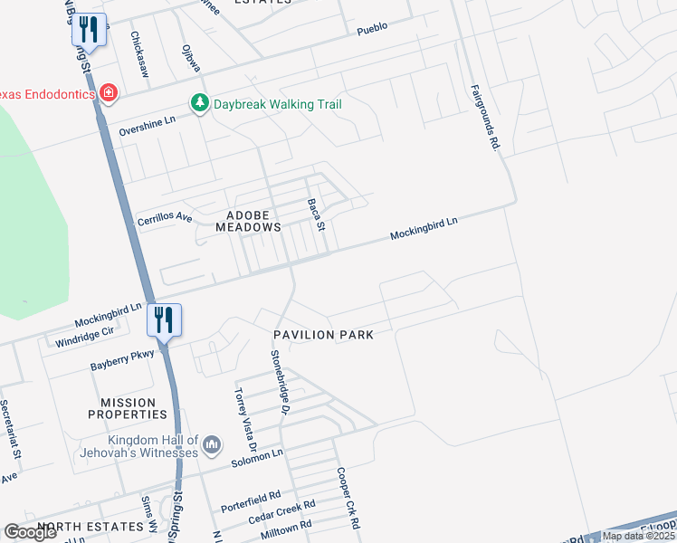 map of restaurants, bars, coffee shops, grocery stores, and more near 1412 Mockingbird Lane in Midland