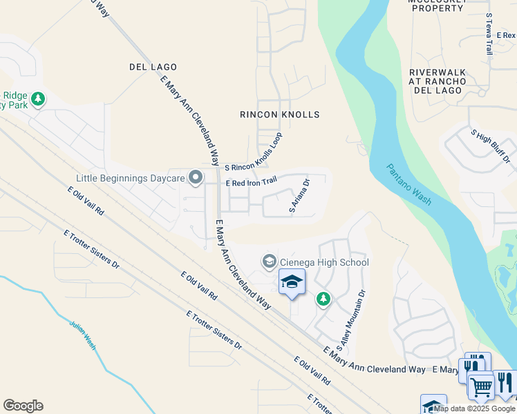 map of restaurants, bars, coffee shops, grocery stores, and more near 10610 South Lucius Drive in Vail
