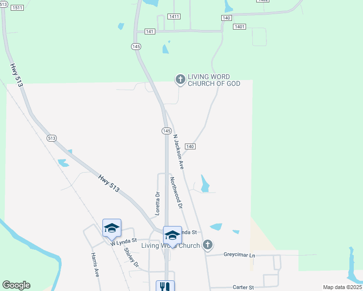 map of restaurants, bars, coffee shops, grocery stores, and more near 704 North Jackson Avenue in Quitman
