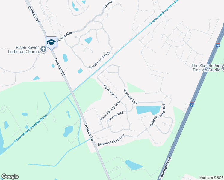 map of restaurants, bars, coffee shops, grocery stores, and more near 117 Aquinnah Drive in Pooler
