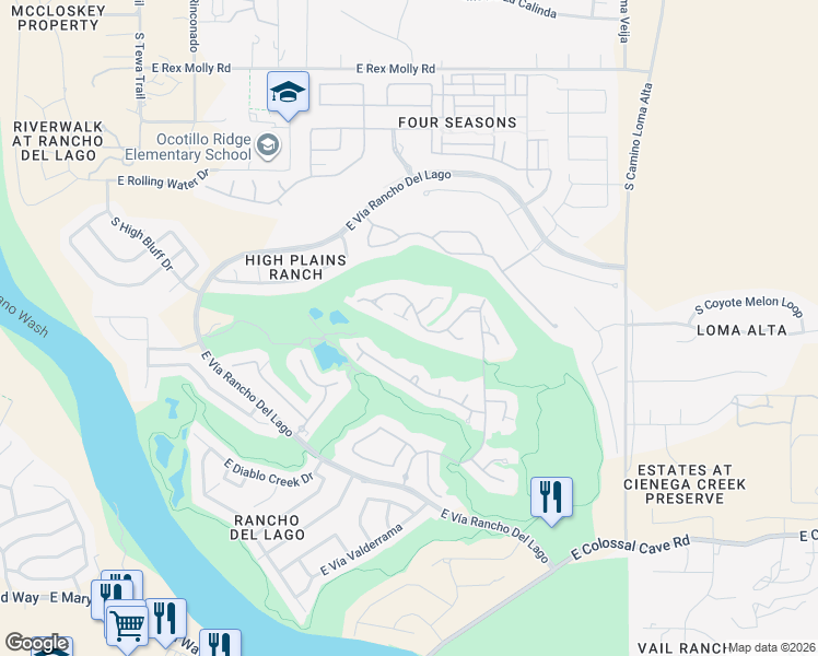 map of restaurants, bars, coffee shops, grocery stores, and more near 10565 South Sage Hills Court in Vail