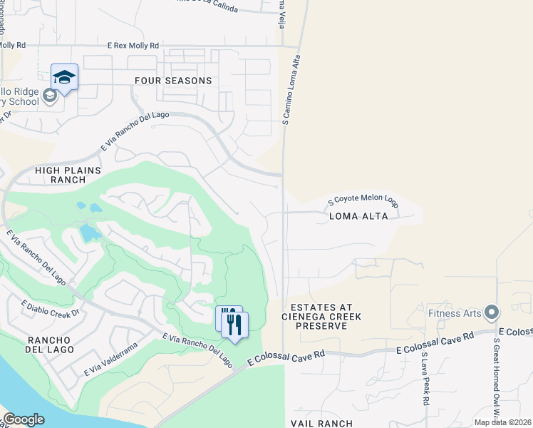 map of restaurants, bars, coffee shops, grocery stores, and more near 14282 East Yellow Sage Lane in Vail