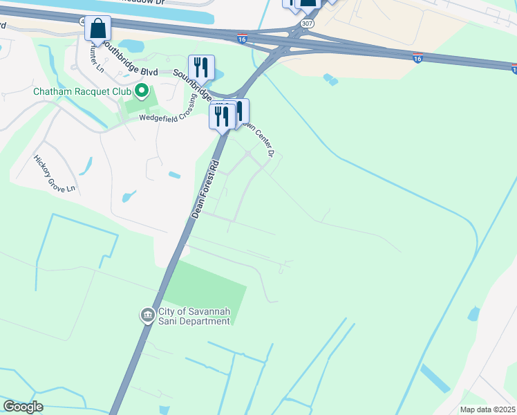 map of restaurants, bars, coffee shops, grocery stores, and more near 1404 Dean Forest Road in Savannah