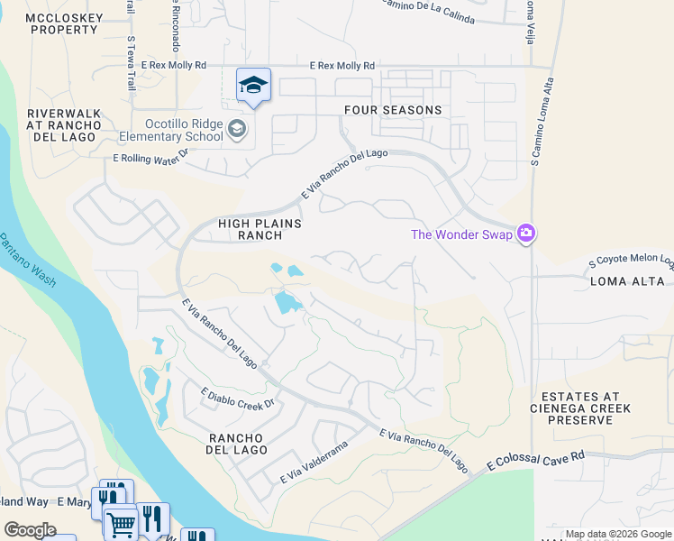 map of restaurants, bars, coffee shops, grocery stores, and more near 10554 South Sage Hills Court in Vail
