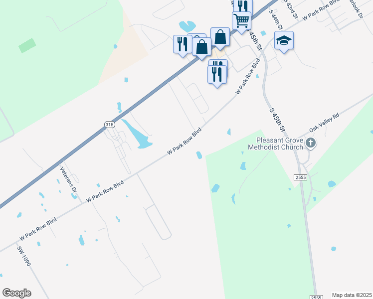 map of restaurants, bars, coffee shops, grocery stores, and more near 4205 West Park Row Boulevard in Corsicana
