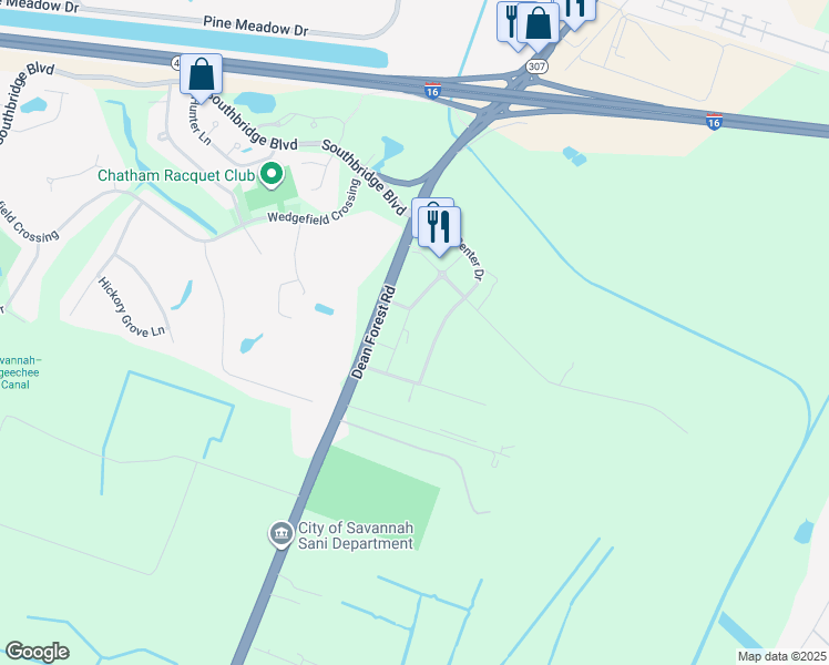 map of restaurants, bars, coffee shops, grocery stores, and more near 125 Town Center Drive in Garden City