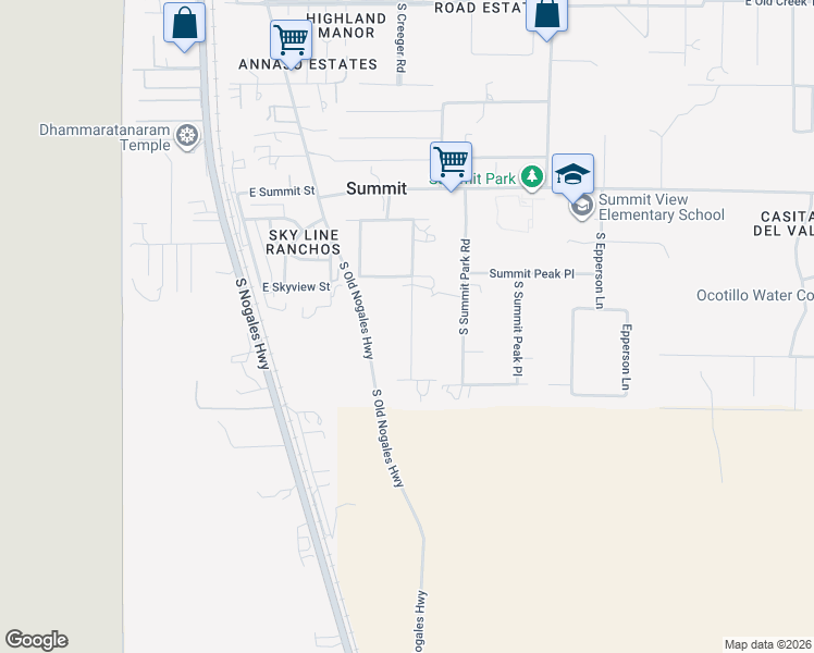 map of restaurants, bars, coffee shops, grocery stores, and more near 10366 South Summit Creek Road in Tucson