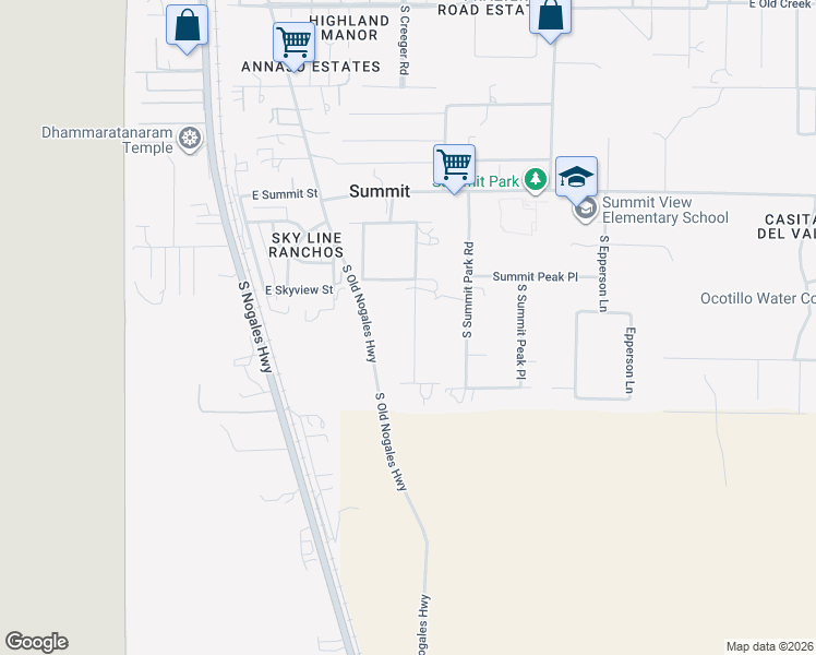 map of restaurants, bars, coffee shops, grocery stores, and more near 10366 South Summit Creek Road in Tucson
