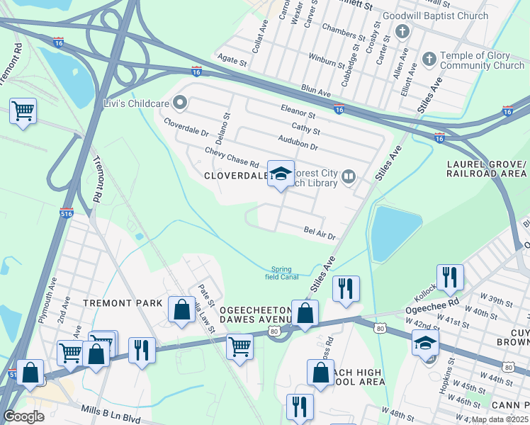 map of restaurants, bars, coffee shops, grocery stores, and more near 2001 Cynthia Street in Savannah