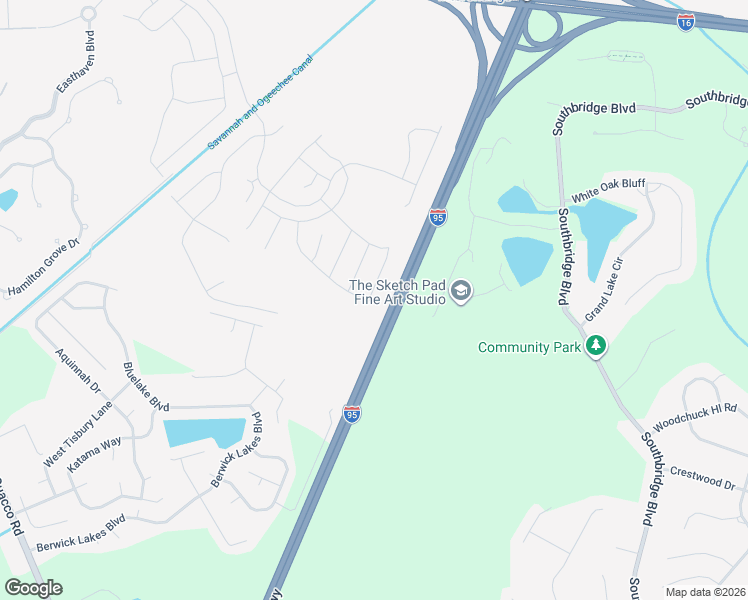 map of restaurants, bars, coffee shops, grocery stores, and more near Highway 405 in Pooler