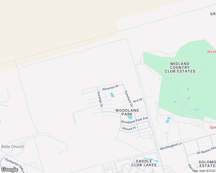 map of restaurants, bars, coffee shops, grocery stores, and more near Silverton Drive in Midland