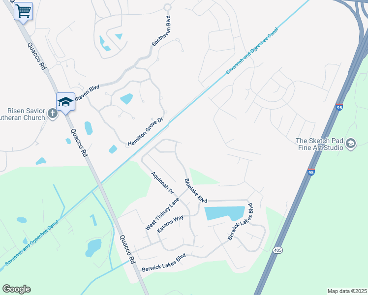 map of restaurants, bars, coffee shops, grocery stores, and more near 188 Aquinnah Drive in Pooler