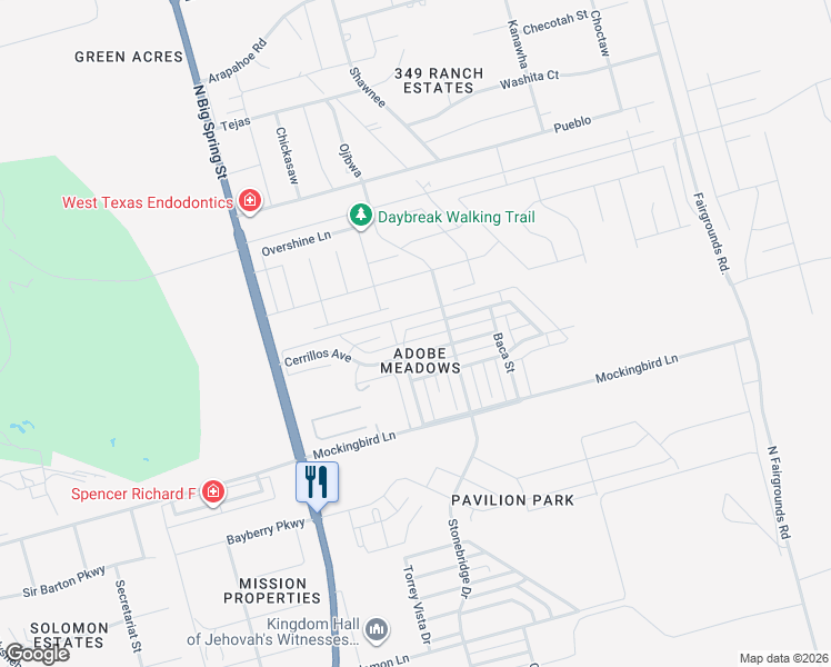 map of restaurants, bars, coffee shops, grocery stores, and more near 1413 San Miguel Avenue in Midland