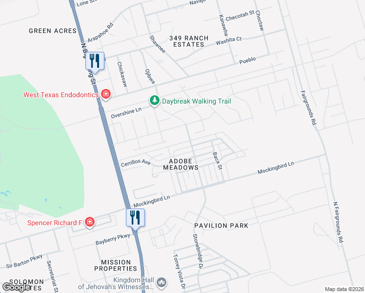 map of restaurants, bars, coffee shops, grocery stores, and more near 1413 San Miguel Avenue in Midland