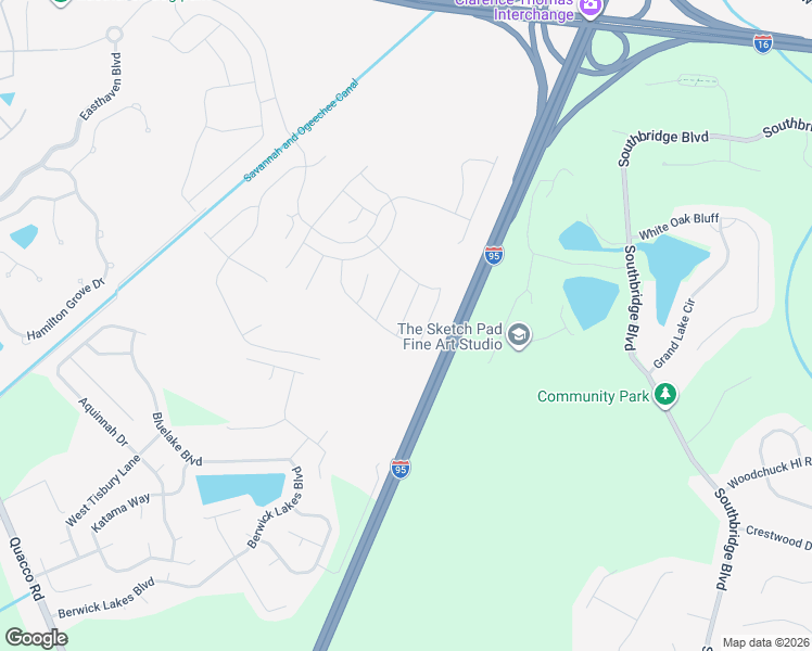 map of restaurants, bars, coffee shops, grocery stores, and more near Interstate 95 in Pooler