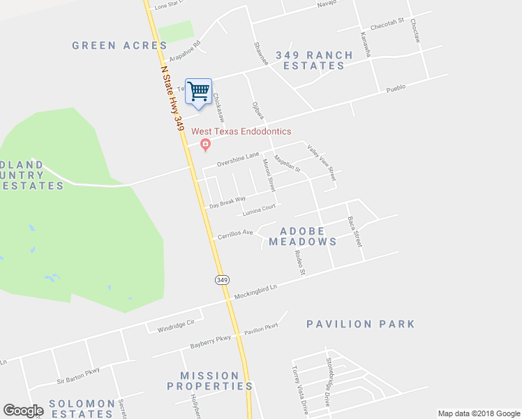 map of restaurants, bars, coffee shops, grocery stores, and more near Lumina Court in Midland