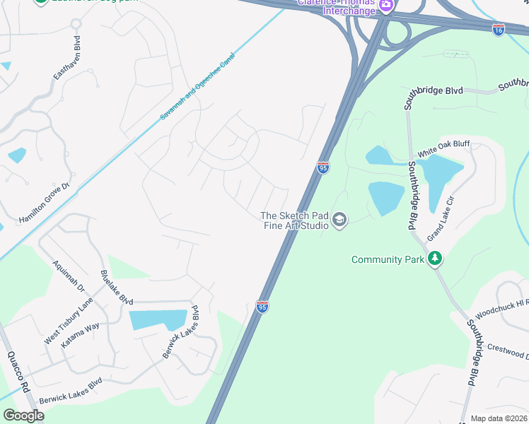 map of restaurants, bars, coffee shops, grocery stores, and more near Interstate 95 in Pooler