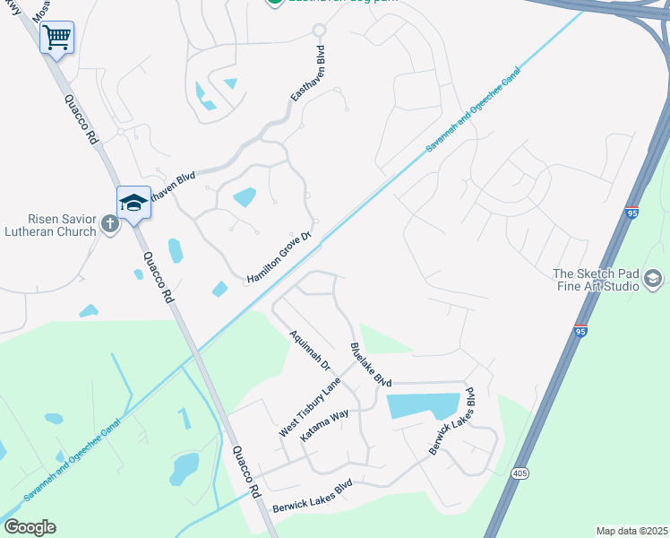 map of restaurants, bars, coffee shops, grocery stores, and more near 188 Aquinnah Drive in Pooler