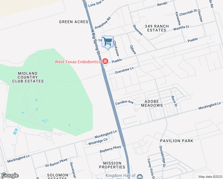 map of restaurants, bars, coffee shops, grocery stores, and more near 6101 Sun Tea Way in Midland