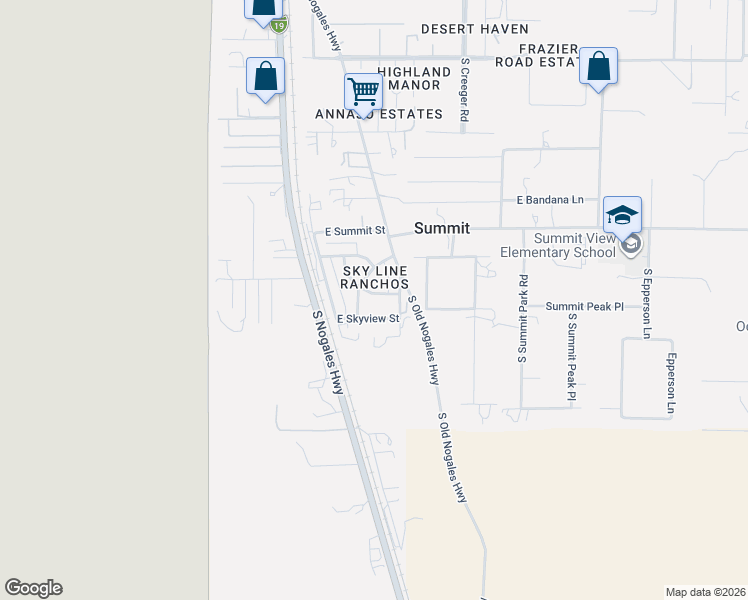 map of restaurants, bars, coffee shops, grocery stores, and more near 1301 East Skyview Street in Tucson