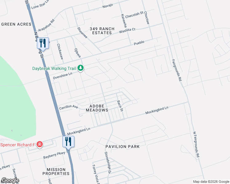 map of restaurants, bars, coffee shops, grocery stores, and more near 5710 Baca Street in Midland