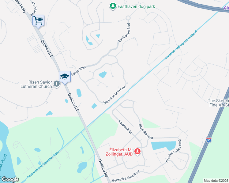 map of restaurants, bars, coffee shops, grocery stores, and more near 39 Cottingham Way in Pooler