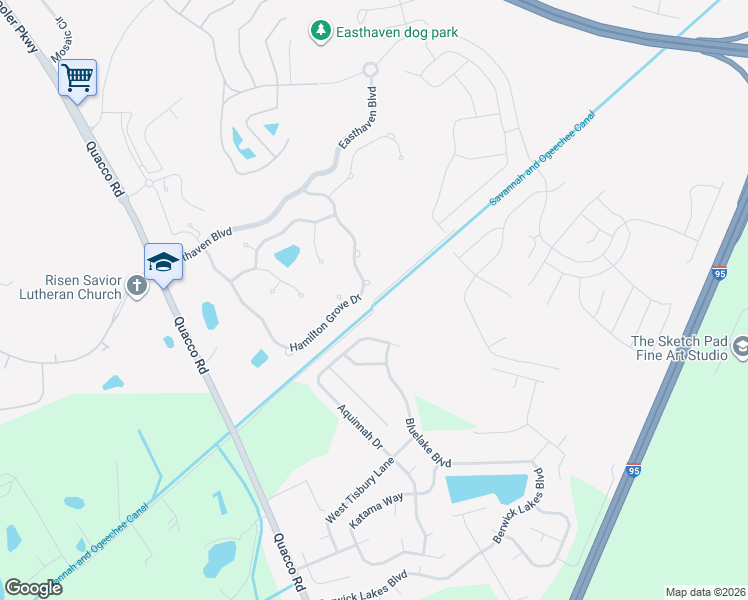 map of restaurants, bars, coffee shops, grocery stores, and more near 9 Canal Road in Pooler