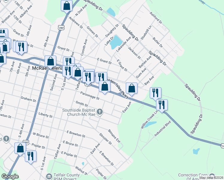 map of restaurants, bars, coffee shops, grocery stores, and more near in 