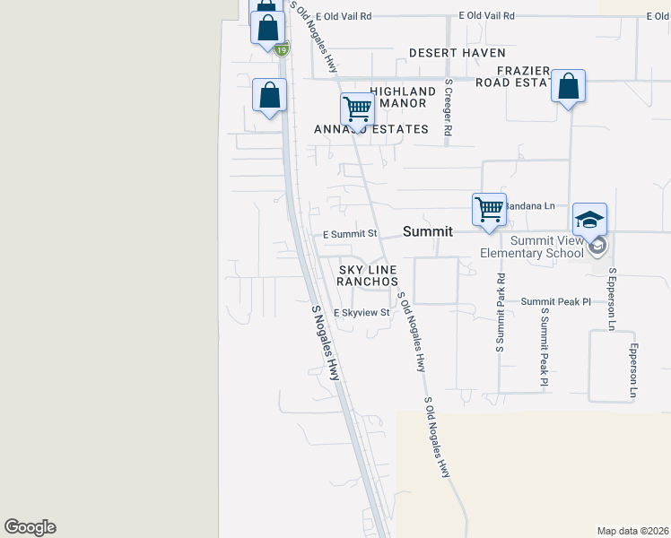 map of restaurants, bars, coffee shops, grocery stores, and more near 10215 South Sun Valley Avenue in Tucson