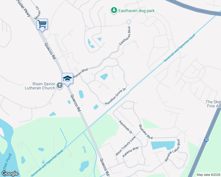 map of restaurants, bars, coffee shops, grocery stores, and more near 39 Cottingham Way in Pooler