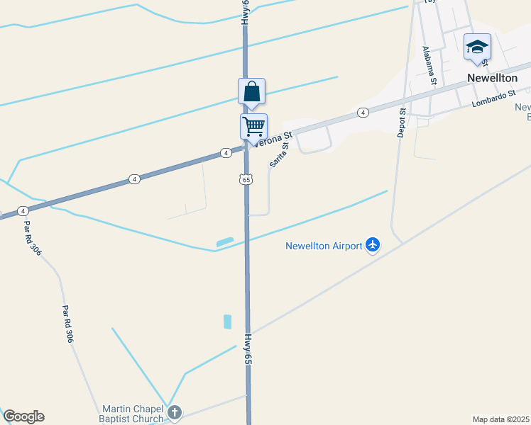 map of restaurants, bars, coffee shops, grocery stores, and more near 100-114 Sarita Street in Newellton