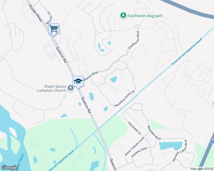 map of restaurants, bars, coffee shops, grocery stores, and more near 1 Stillwater Court in Pooler