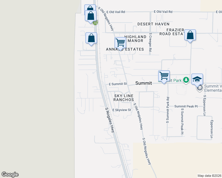 map of restaurants, bars, coffee shops, grocery stores, and more near 1151 East Summit Street in Tucson
