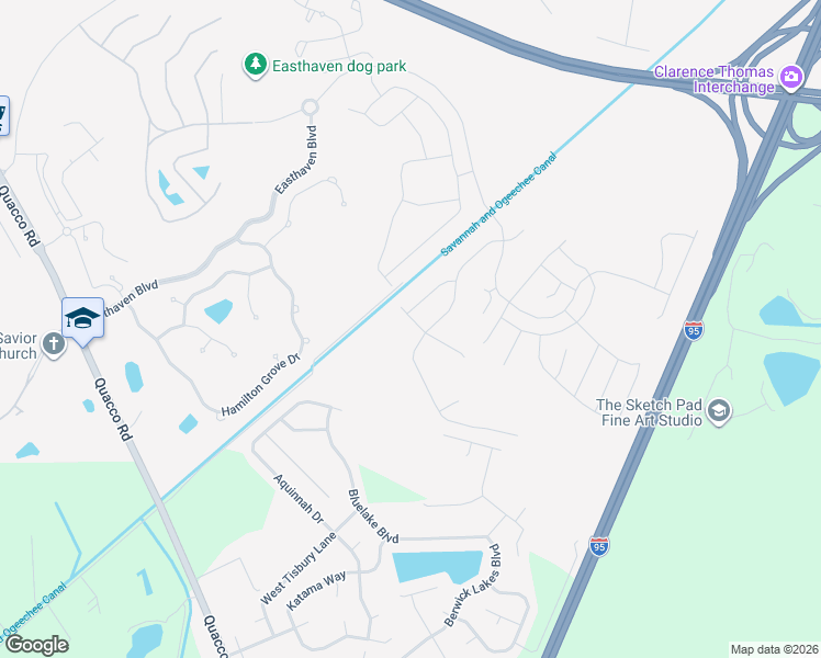 map of restaurants, bars, coffee shops, grocery stores, and more near 9-17 Canal Road in Pooler
