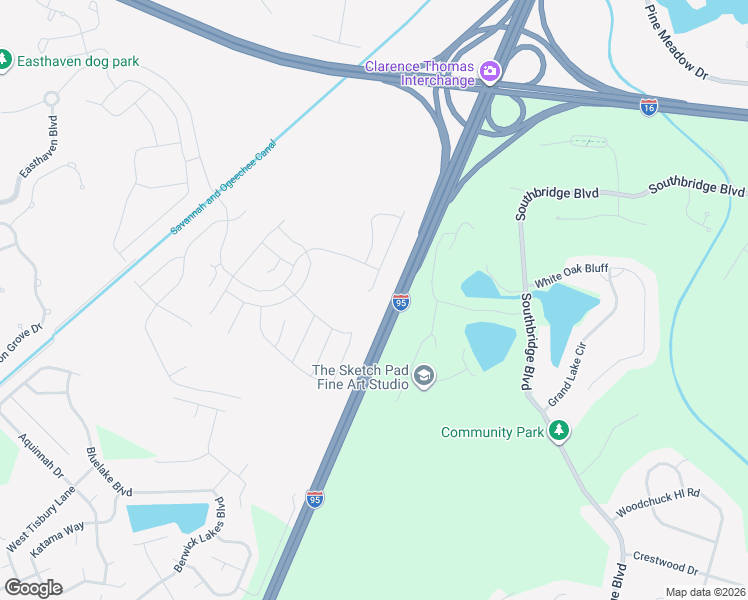 map of restaurants, bars, coffee shops, grocery stores, and more near State Highway 405 in Pooler