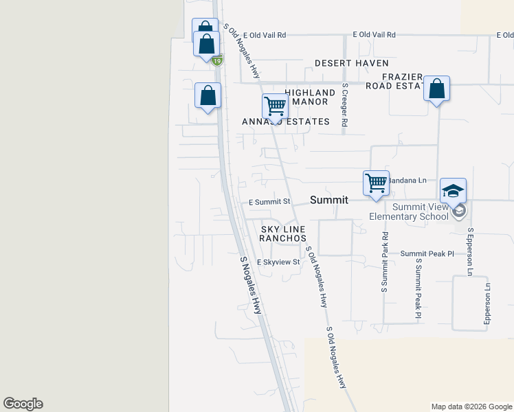 map of restaurants, bars, coffee shops, grocery stores, and more near 1218 East Summit Street in Tucson
