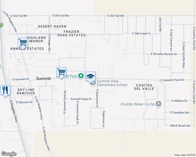 map of restaurants, bars, coffee shops, grocery stores, and more near 2330 East Summit Street in Tucson