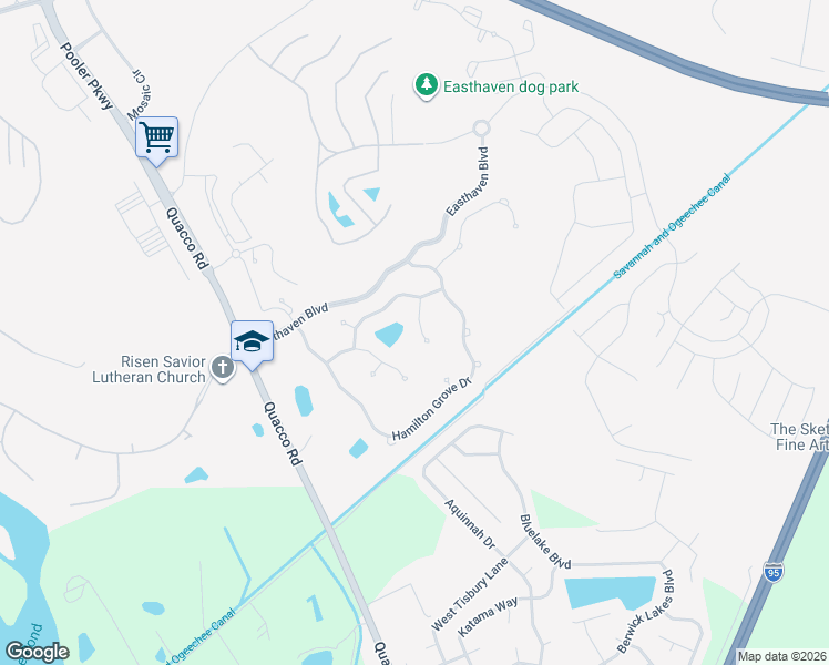 map of restaurants, bars, coffee shops, grocery stores, and more near 11 Briarcliff Way in Pooler