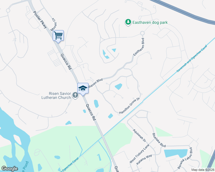 map of restaurants, bars, coffee shops, grocery stores, and more near 1 Stillwater Court in Pooler