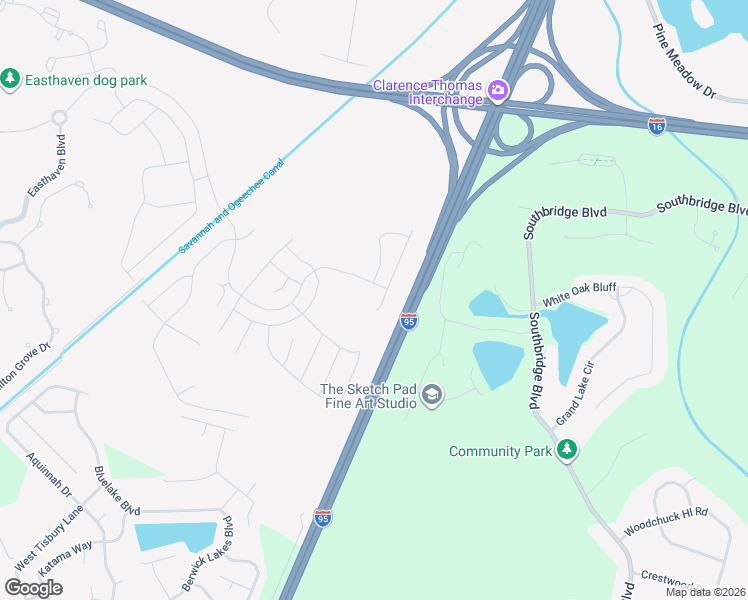 map of restaurants, bars, coffee shops, grocery stores, and more near State Highway 405 in Pooler