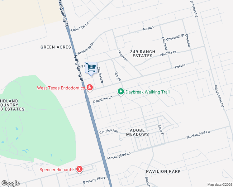 map of restaurants, bars, coffee shops, grocery stores, and more near 1300 Pueblo in Midland