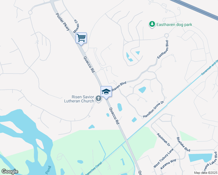 map of restaurants, bars, coffee shops, grocery stores, and more near 2 Hamilton Grove Drive in Pooler