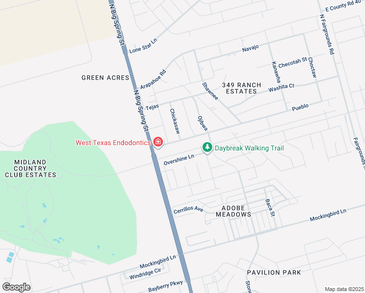 map of restaurants, bars, coffee shops, grocery stores, and more near 1202 Pueblo in Midland