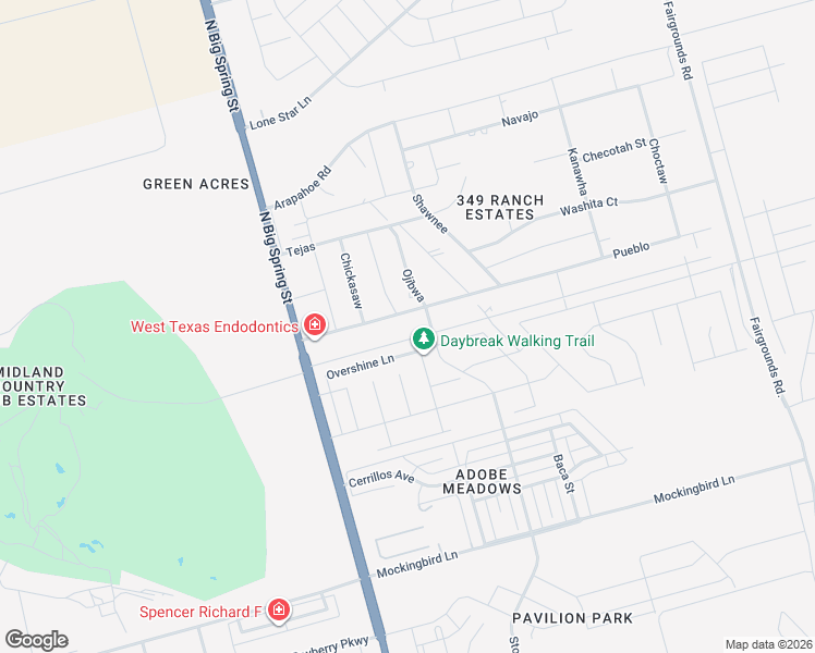 map of restaurants, bars, coffee shops, grocery stores, and more near 1300 Pueblo in Midland