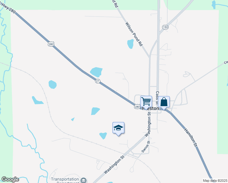 map of restaurants, bars, coffee shops, grocery stores, and more near 6751 U.S. 280 in Preston
