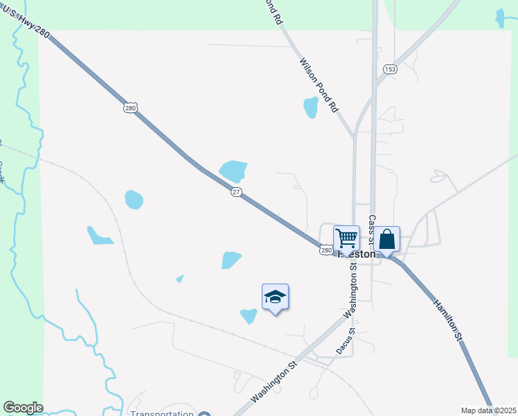 map of restaurants, bars, coffee shops, grocery stores, and more near 6751 U.S. 280 in Preston